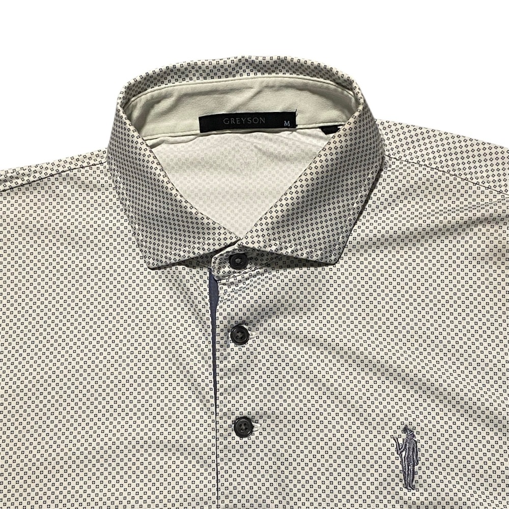 Greyson Mens Short Sleeve Golf Polo Shirt White Navy Blue Geometric Print Size M